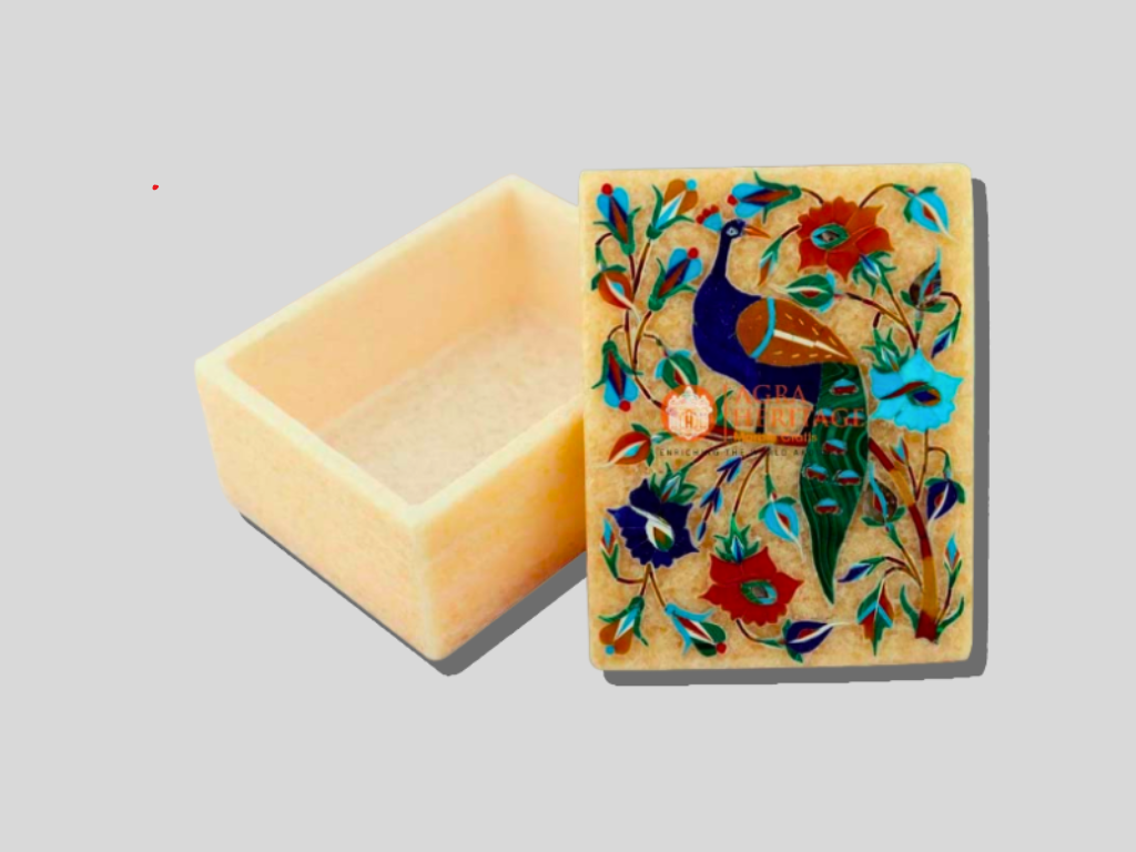 Multi Floral Peacock Arts Marble Jewelry Inlay Boxes